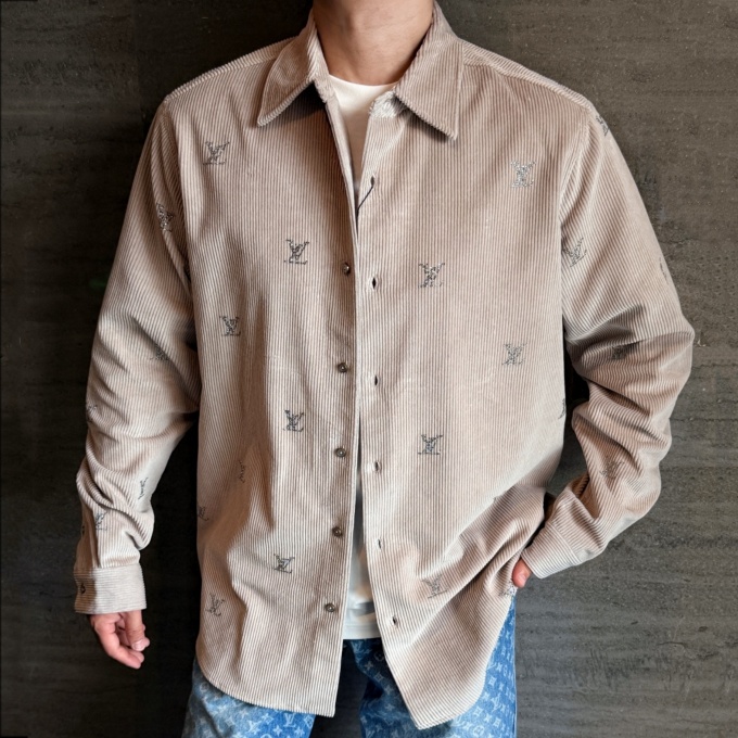 lv louis vuitton velvet rhinestone button-down shirt